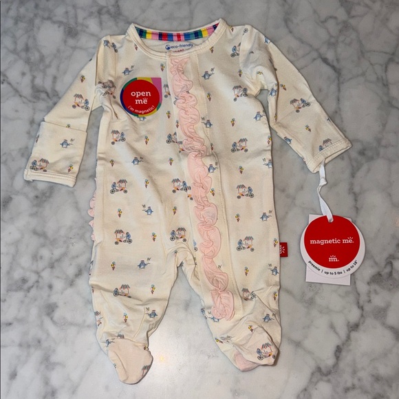 Magnetic Me Other - NWT Magnetic Me Modal Cream Footie with Pink Ruffle Preemie